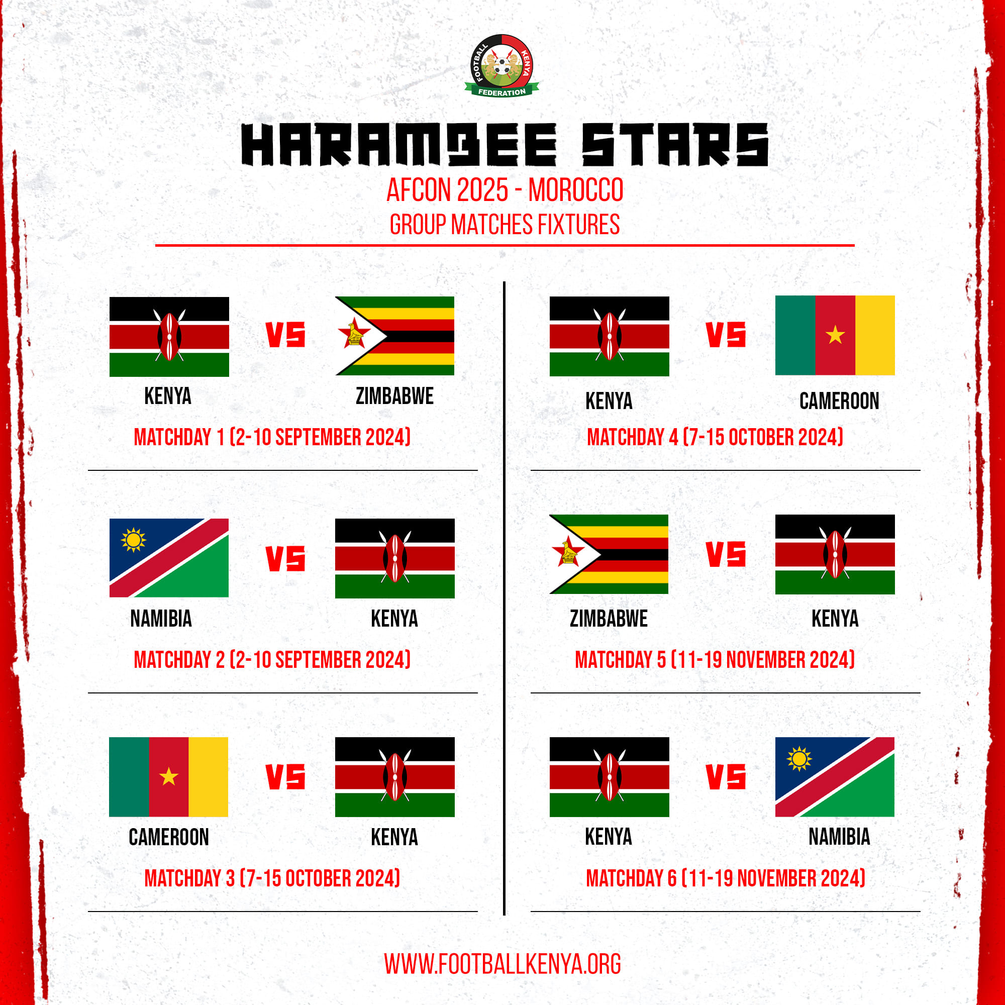 AFCONQ 2025 Fixtures