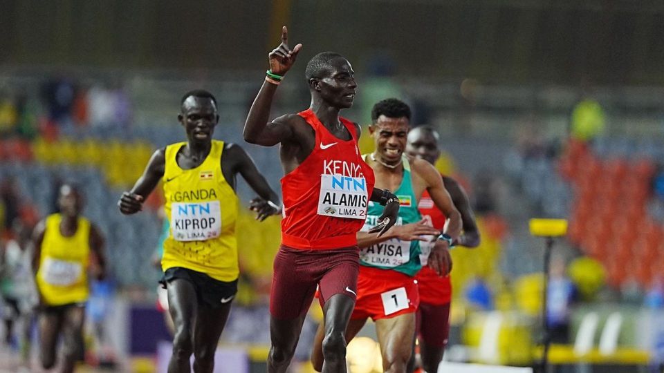 Andrew Alamisi Kenya runs 13:41:14 to win the men's 5000m at the Lima 2024 World U20 Championships