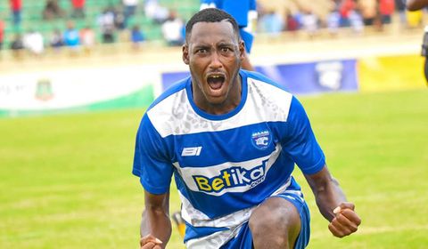 Arthur Gitego celebrates after scoring Leopard's goal