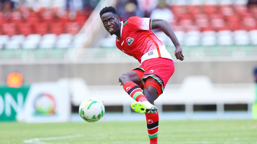 Harambee Stars defender Joseph Okumu in action during a training session