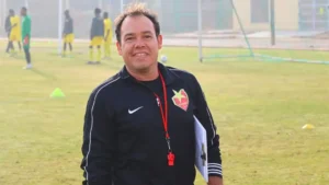 Gor Mahia head coach Leonardo Neiva expresses his frustration during the first leg of the CAF Champions League preliminary round against Al Merreikh Bentiu in Juba, where his team suffered a 1-0 defeat.