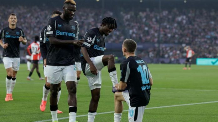 Florian Wirtz Celebrates his second goal with Frimpong