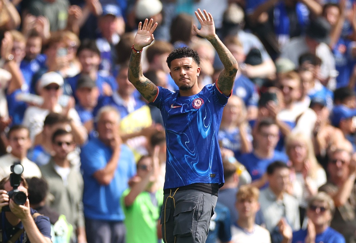 Chelsea unveil Jadon Sancho at Stamford Bridge yesterday