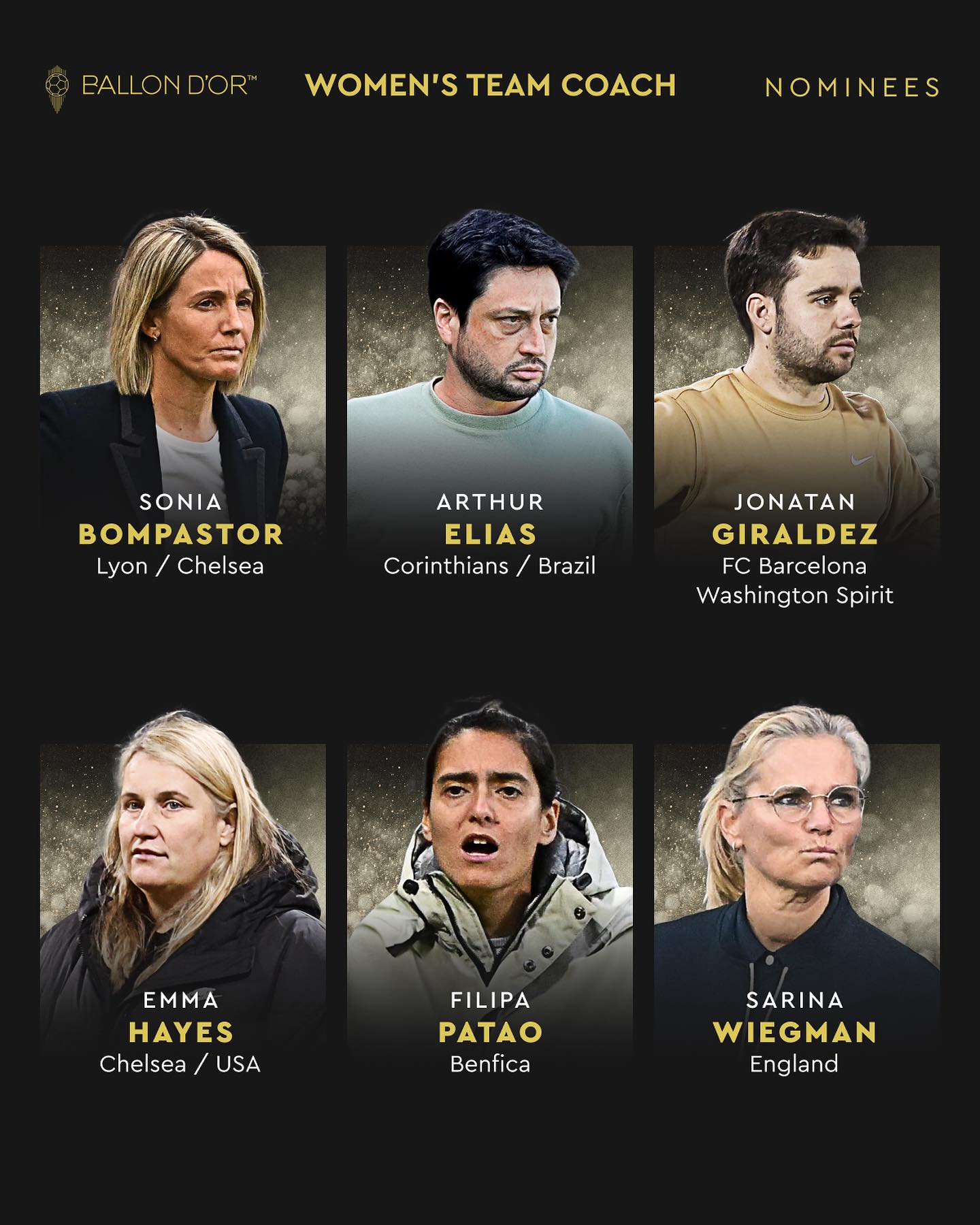 Coach of the Year nominees 2024 Managers of women clubs and national teams nominated for award at Ballon d'Or gala