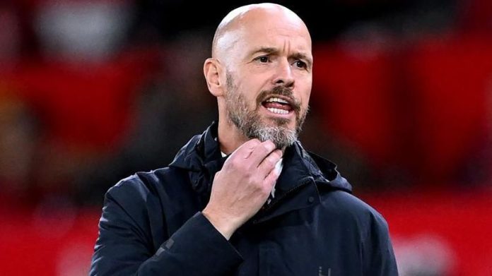 Ten Hag reflecting on a missed chance during Manchester United's match against FC Porto