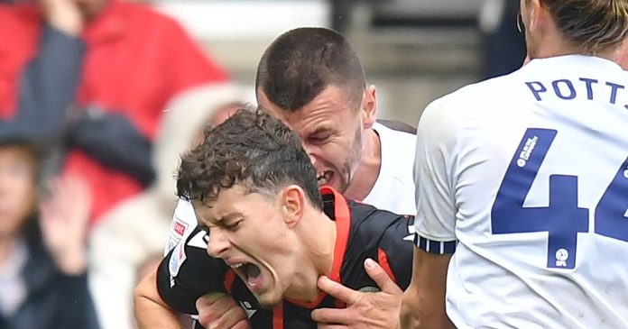 Blackburn's Owen Beck alleges that he was bitten by Preston’s Milutin Osmajić before he was sent off.