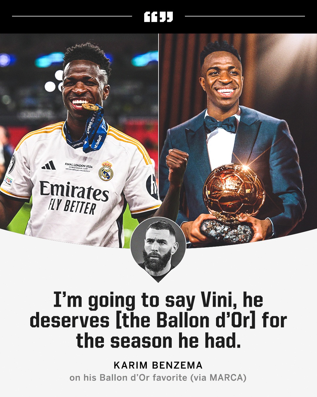 Karim Benzema is backing Vinicius for the Ballon d'O