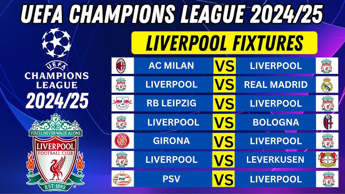 LIVERPOOL CHAMPIONS LEAGUE FIXTURES