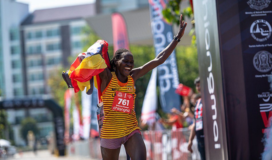 Rebecca-Cheptegei celebrates after winning Padova Marathon in Italy