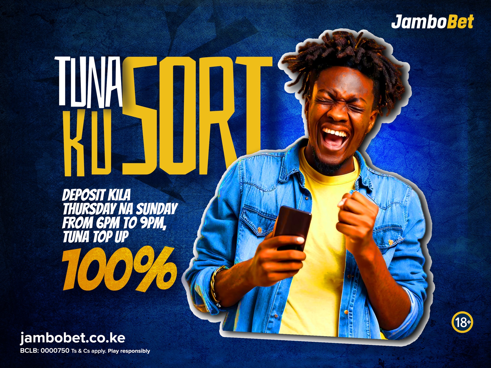 TunaKusort. Deposit kati ya KES. 100 na KES. 1000 upate 100% Bonus