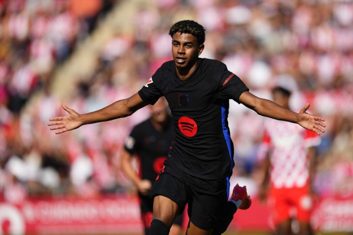 barcelona Lamine Yamal in action during a past match between Barcelona and Girona, showcasing the young star's talent as he continues to make headlines for his performances