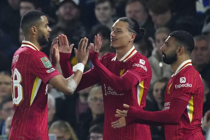 Liverpool advances to quarterfinals in English League Cup title defense with win over Brighton