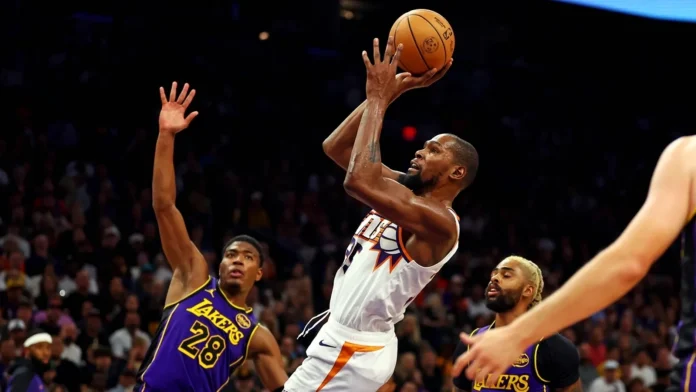 Booker scores 33, Durant adds 30 as the Suns rally for 109-105 win and hand Lakers first loss