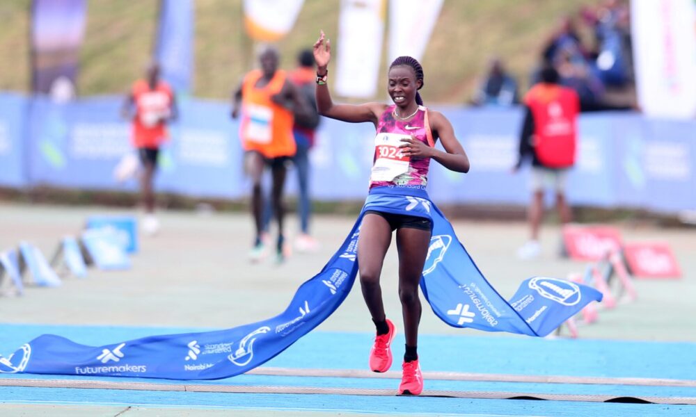 Gladys Chemutai won the Standard chartered Nairobi Marathon Women Category 