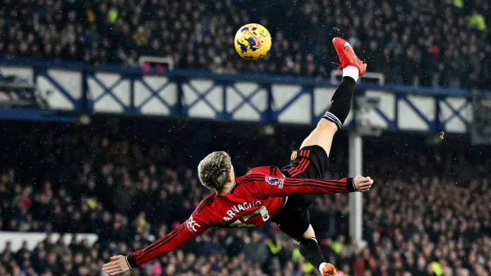 Alejandro Garnacho's stunning overhead kick is nominated for the Puskas Award (Image: Shaun Botterill/Getty Images)