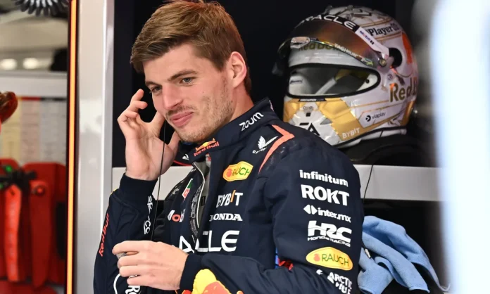 Max Verstappen in the Red Bull garage prior to the practice session for the Qatar Grand Prix. Photograph: Noushad Thekkayil/EPA