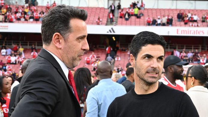 Edu Gaspar alongside Mikel Arteta. The pair have formed a strong and successful working relationship, as well as friendship, at Arsenal. Photograph:Phil Noble/Reuters