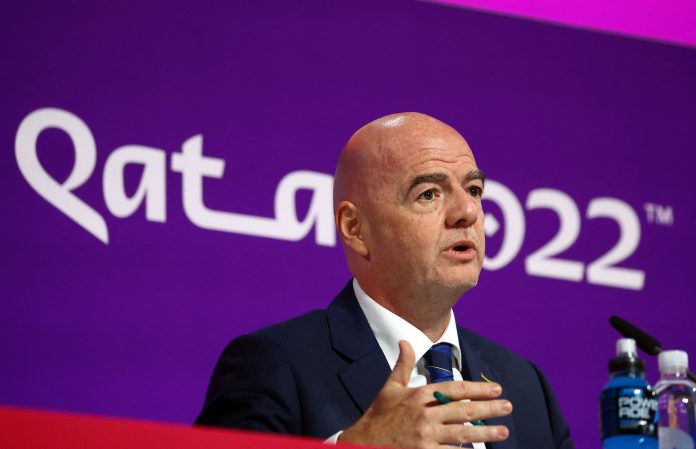 Soccer Football - FIFA World Cup Qatar 2022 - FIFA Press Conference - Main Media Center, Doha, Qatar - December 16, 2022 FIFA president Gianni Infantino during the press conference REUTERS/Gareth Bumstead