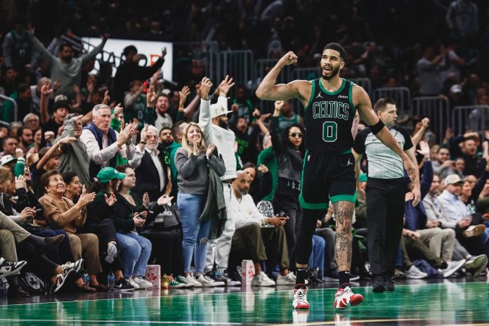 Jayson Tatum had 33 points, 12 rebounds and seven assists on Tuesday to help the Boston Celtics defeat the visiting Cavaliers 120-117, ending Cleveland's season-opening, 15-game winning streak.