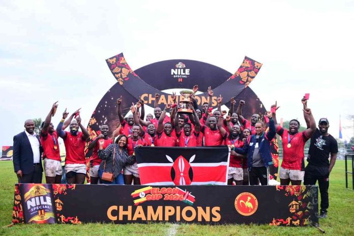 Kenya Simbas celebrate with the Elgon Cup title after winning the 2024 edition in Uganda. [KRU Media,X]