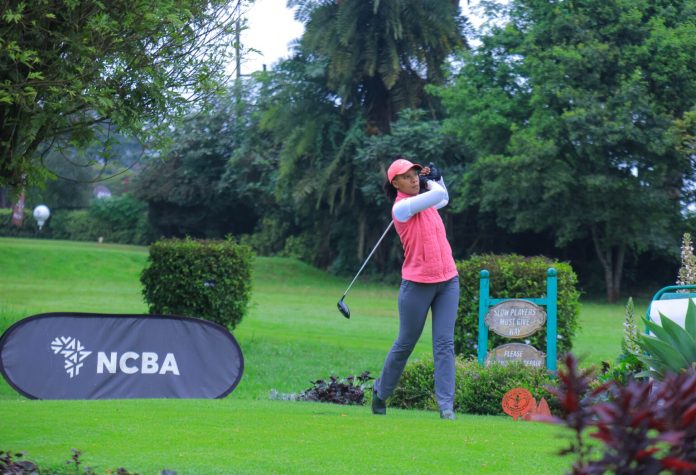 Wambui Gitonga in action during the NCBA Golf Series at the Limuru Golf Club.