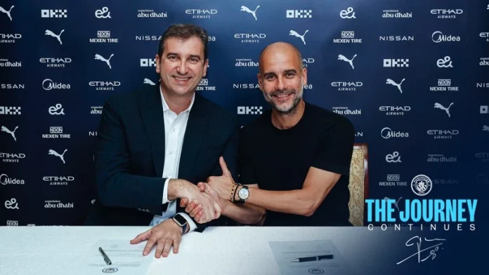 ‘This is my ninth season here; we have experienced so many amazing times together. I have a really special feeling for this football club’ Pep Guardiola Photograph: X/City Xtra