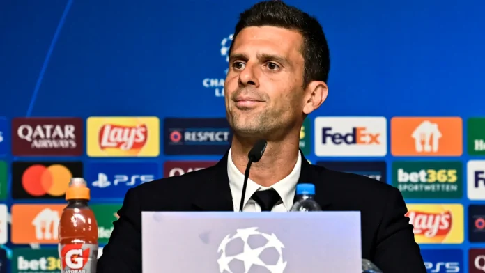 Juventus coach Thiago Motta reacts during pre-match conference