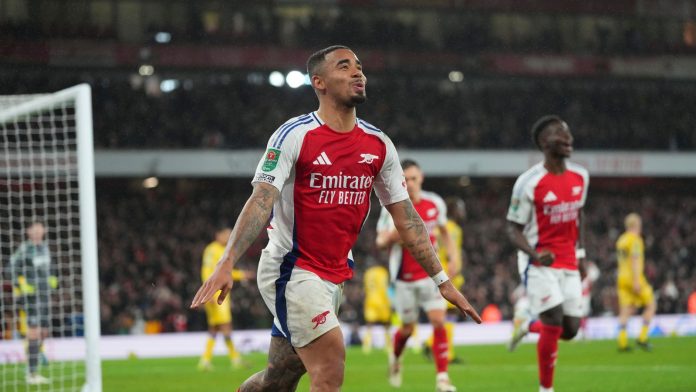 Gabriel Jesus scored a stunning second-half hat-trick as the Gunners fought back in some style after going a goal down early after Jean-Philippe Mateta's strike