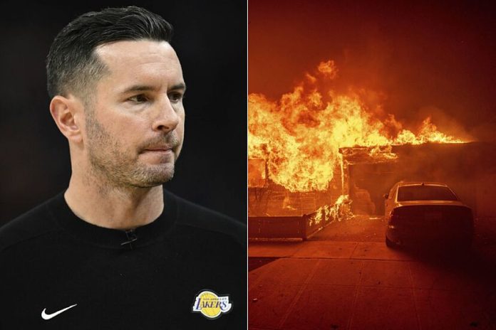 Los Angeles Lakers head coach JJ Redick has been affected by the wildfires. Photograph: Ryan Sun/AP