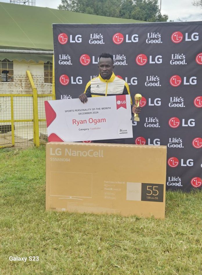 Tusker FC striker Ryan Ogam has been named the LG/SJAK Sports Personality of the Month for December, an award open to athletes from all sports disciplines.