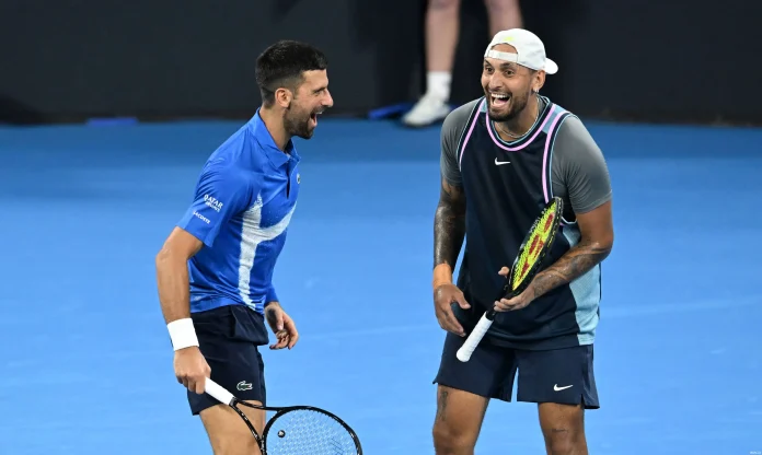 Nick Kyrgios has pulled out of an exhibition match against Novak Djokovic with an abdominal strain