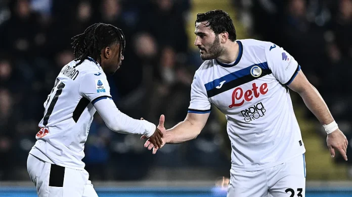 Ademola Lookman (left) celebrates with Atalanta team-mate Sead Kolasinac