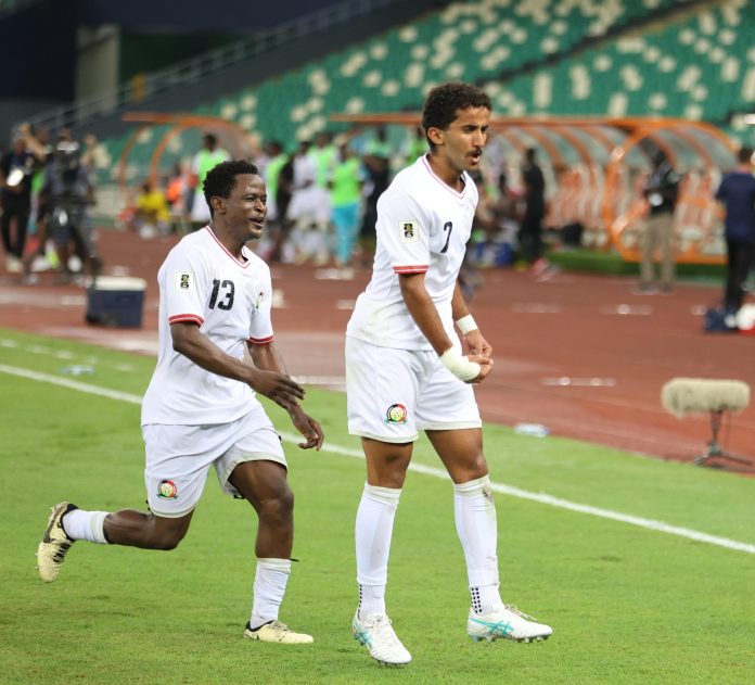 Harambee stars Mohammed Bajaber celebrates after scoring his debut goal to bring the game level 2-2: Credits -FKF MEDIA