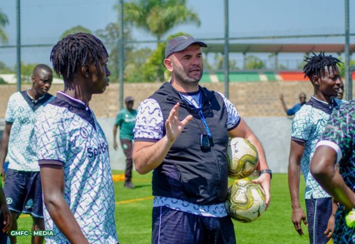 Gor Mahia coach Sinisa Mihic putting across a point during the club training session. PHOTO/@gormahiafcke/X