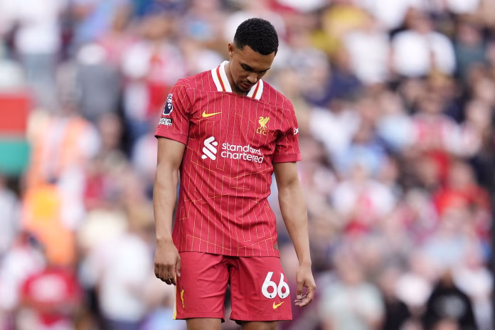 Liverpool’s Trent Alexander-Arnold stands dejected during the Premier League match at Anfield, Liverpool. Picture date: Sunday May 11, 2025. (PA Wire)