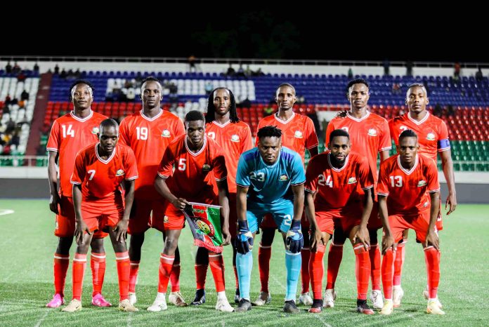Kenya-Harambee Stars line up before their match against Burkina Faso on Saturday 12 December 2024 (C) FKF Media