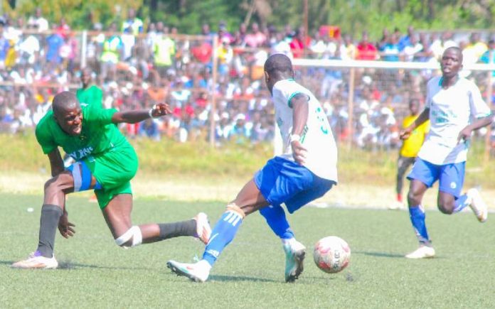 Kisumu Boys and Agai High School players in action during 2025 Nyanza Region Secondary School football finals at Moi Stadium on July 12, 2025.