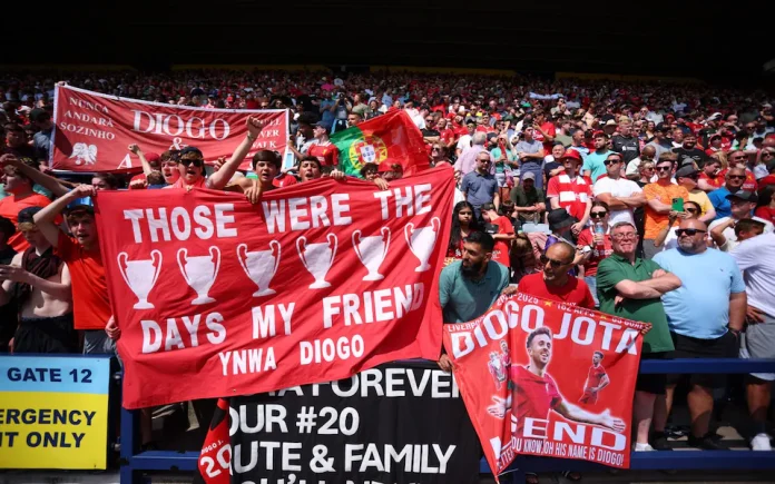 Liverpool Fans display banners in honour of the late Jota Credit: Reuters/Ed Sykes