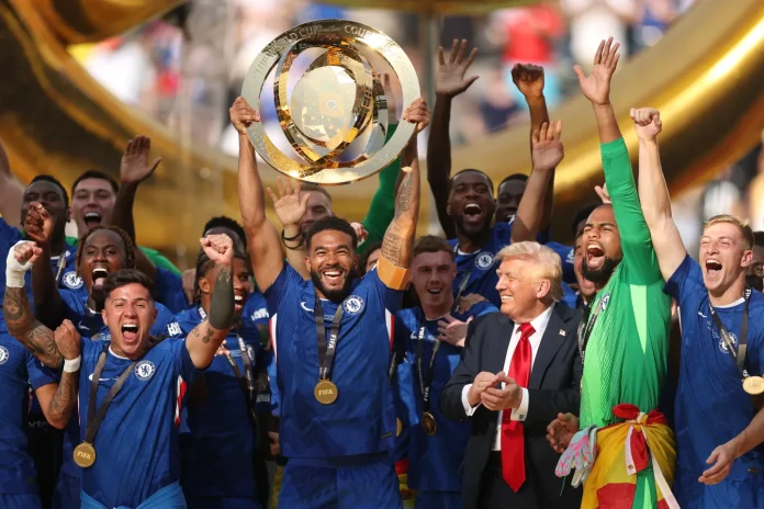President Trump presented the trophy to the Chelsea playersCredit: Getty